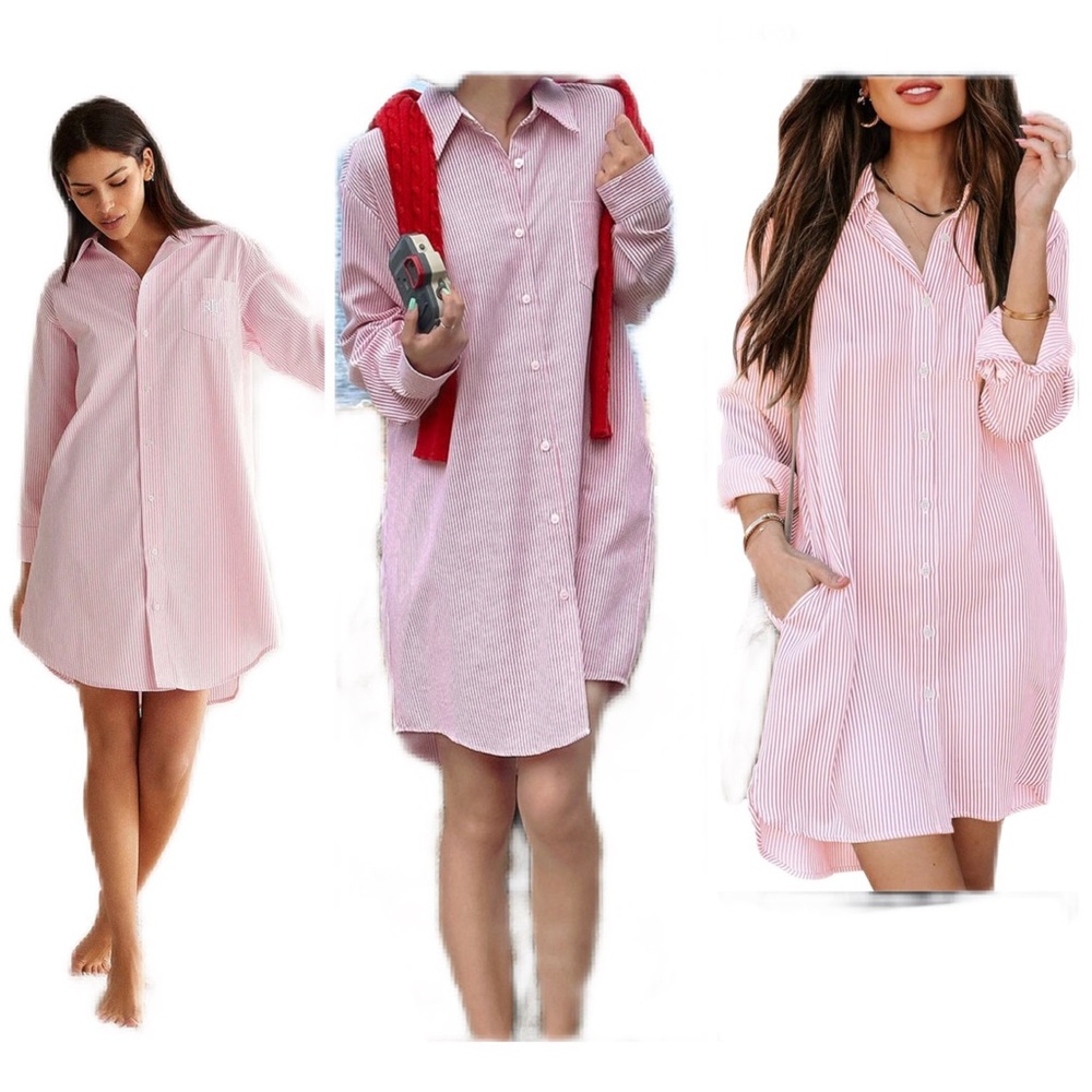 Tommy Hilfiger Pink Striped Long Sleeve Shirt Dress XL